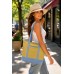 Straw Shopping Tote Bags - Paper Straw w/ Color Band Trim - Blue - BG-ST400BL